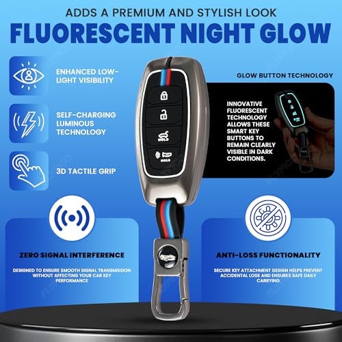 Coll of Fest Metal Silicon Key Cover Compatible with Hyundia Verna 2019, 2020, 2021, 2022, 2023 4 Button New Smart Key Special Feature Visible in Low-Light Condition - Image 3