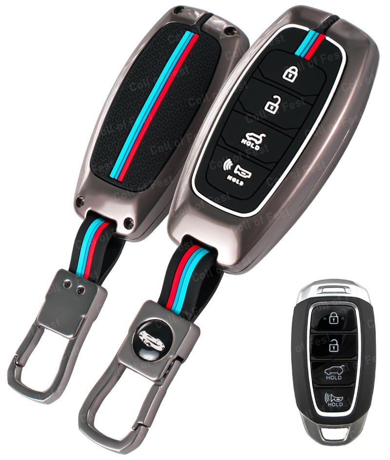 Coll of Fest Metal Silicon Key Cover Compatible with Hyundia Verna 2019, 2020, 2021, 2022, 2023 4 Button New Smart Key Special Feature Visible in Low-Light Condition - Image 1