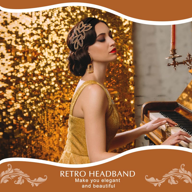 Jutom 6 Pieces Flapper Headband Floral Leaf Flapper Headpiece Rhinestone 1920s Headband Vintage Headpiece for Women Crystal Beaded Hairband Hair Accessory for Costume Party, 6 Styles - Image 3