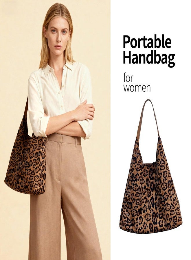 HitTopss Leopard Hobo Bag for Women Suede Leather Cheetah Print Shoulder Tote Bag Large Vintage Satchel Handbag Work Bag for Everyday Use(Leopard-Brown) - Image 4