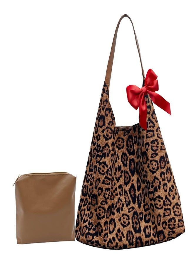 HitTopss Leopard Hobo Bag for Women Suede Leather Cheetah Print Shoulder Tote Bag Large Vintage Satchel Handbag Work Bag for Everyday Use(Leopard-Brown) - Image 1