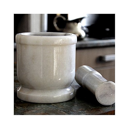 JAIPUR ACE Jaipur Ace Natural White Marble Mortar and Pestle Set Imam Dasta Ohkli Musal KharalKhalbatta or Mixer and Grinder Set for Kitchen 4x4 Inches White  - Image 1