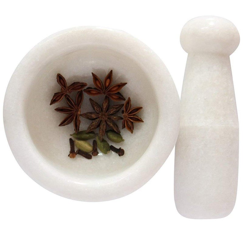 JAIPUR ACE Jaipur Ace Natural White Marble Mortar and Pestle Set Imam Dasta Ohkli Musal KharalKhalbatta or Mixer and Grinder Set for Kitchen 4x4 Inches White  - Image 3