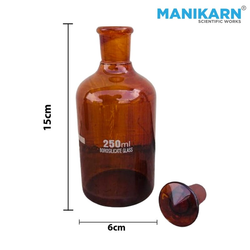 MANIKARN Borosilicate glass Amber Reagent Bottle with glass stopper 125ml 250ml 500ml Set of 3 Piece - Image 3