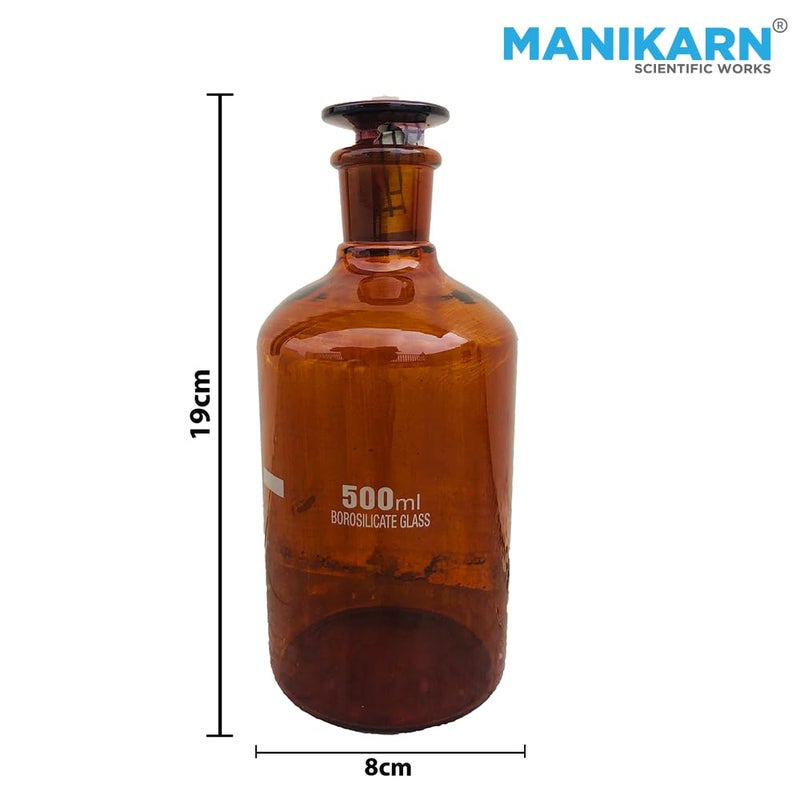 MANIKARN Borosilicate glass Amber Reagent Bottle with glass stopper 125ml 250ml 500ml Set of 3 Piece - Image 2