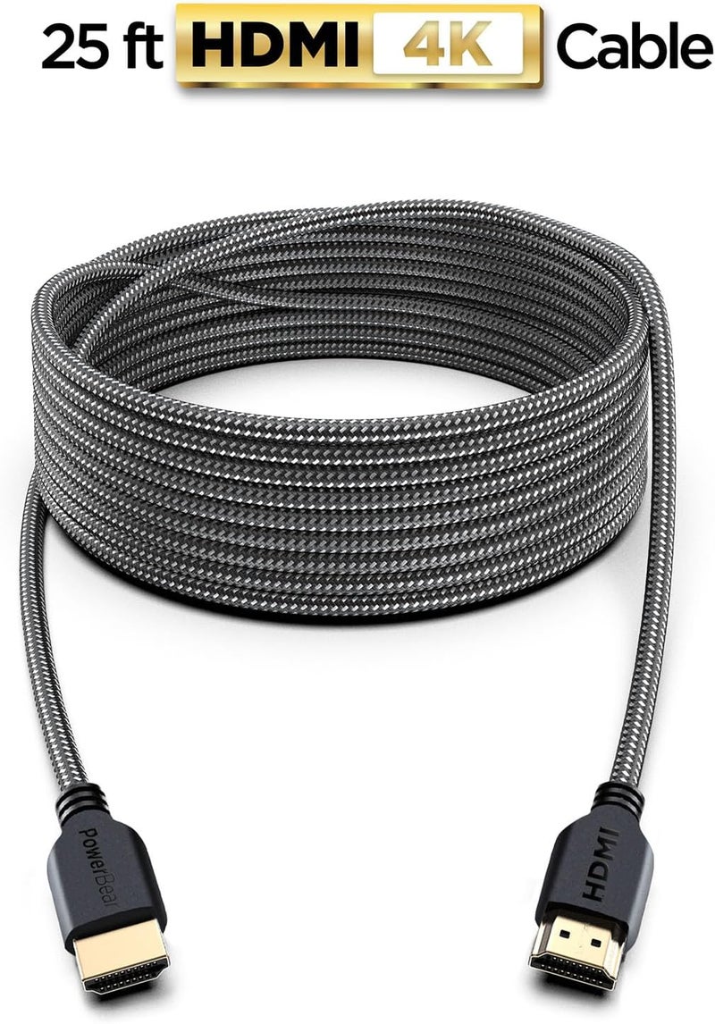 PowerBear 4K Long HDMI Cable 25 ft [2 Pack] High Speed, Braided Nylon & Gold Connectors, 4K @ 60Hz, Ultra HD, 2K, 1080P, ARC & CL3 Rated | for Laptop, Monitor, PS5, PS4, Xbox One, Fire TV, Apple TV - Image 2