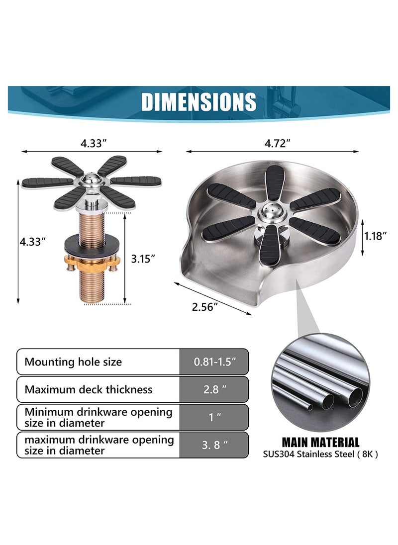 KASTWAVE Variety Glass Rinser for Kitchen Sink- Brushed Nickle Kitchen Sink Glass Rinser- 304 Stainless Steel Glass Washer for Kitchen Sink- Baby Bottle Rinser Sink Attachment with Silicon Arms  - Image 5