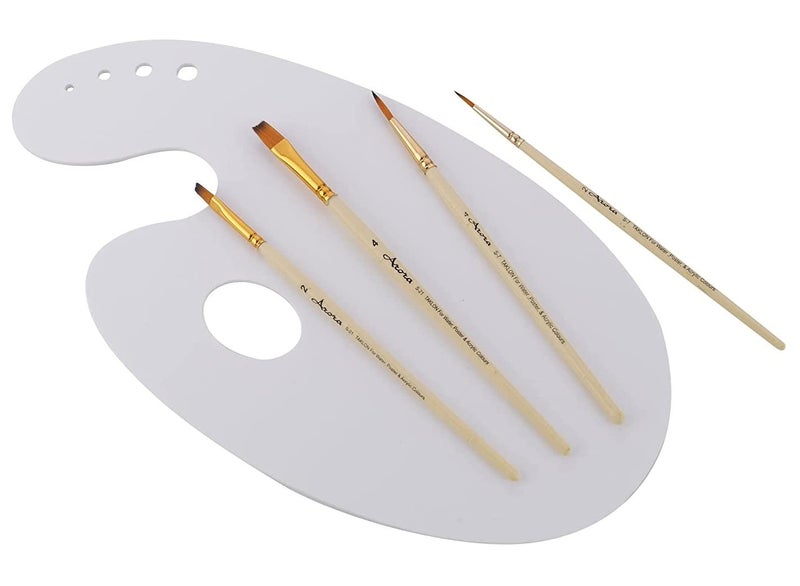 Kabeer Art Oval Acrylic 12 x 7 inch Painting Palette with 4 Pc Synthetic Paint Brush Set - Image 1