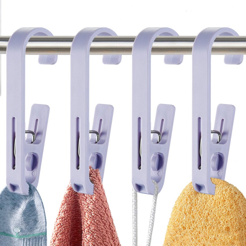 XoYoZo Laundry Hooks with Clips Hanger Closet Organizer Clamps Socks Boot Bras Towels for Bathroom Wardrobe Kitchen Office 4Pcs (Purple) - Image 1