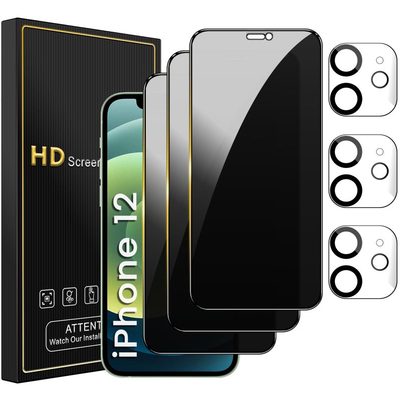 Romkasi 3 Pack Privacy Screen Protector for iPhone 12 61 Inch with 3 Pack Camera Lens Protector Anti Spy Tempered Glass Film AntiScratch Touch Sensitive Case Friendly - Image 3