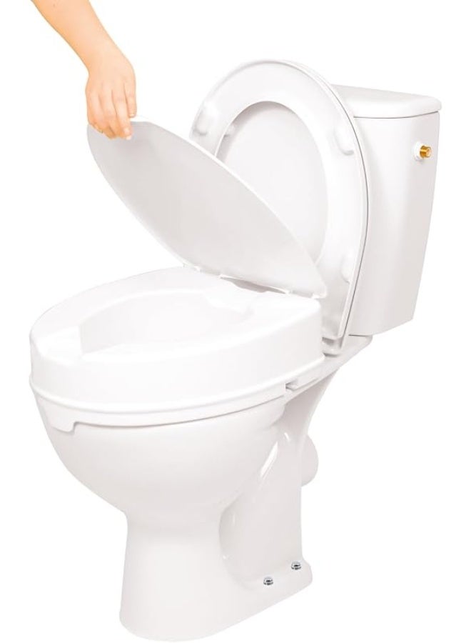 Elevated Toilet Seat with Lid and Secure Locking Mechanism, Raised Riser for Elderly and Mobility Support, White - Image 5