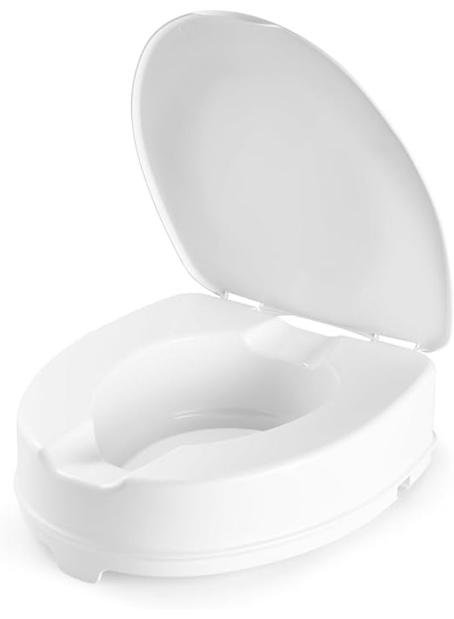 Elevated Toilet Seat with Lid and Secure Locking Mechanism, Raised Riser for Elderly and Mobility Support, White - Image 1