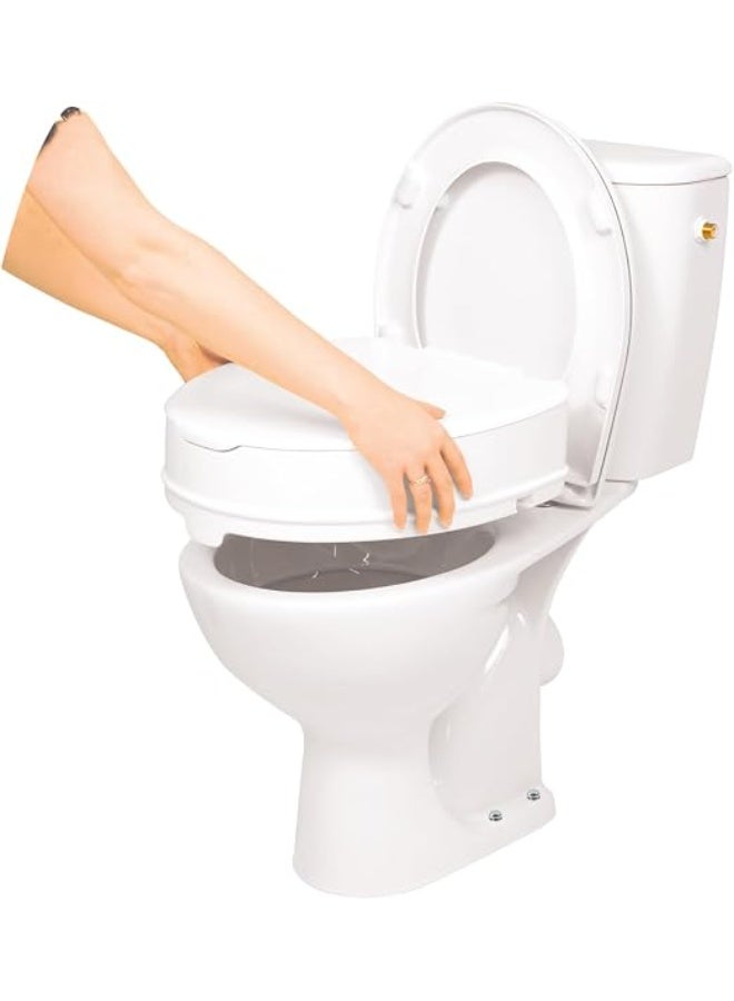 Elevated Toilet Seat with Lid and Secure Locking Mechanism, Raised Riser for Elderly and Mobility Support, White - Image 4