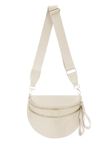 MEISEY Pure Colour Crossbody Bag Bum Bag for Women,Spacious Purse Fanny Packs Belt Bag,Oversized Bum Bag (Colour Bum Bag-Beige) - Image 1