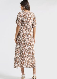 FAV Print V-Neck Dress With Tie-Ups And Short Sleeves  - Image 2