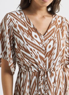 FAV Print V-Neck Dress With Tie-Ups And Short Sleeves  - Image 3