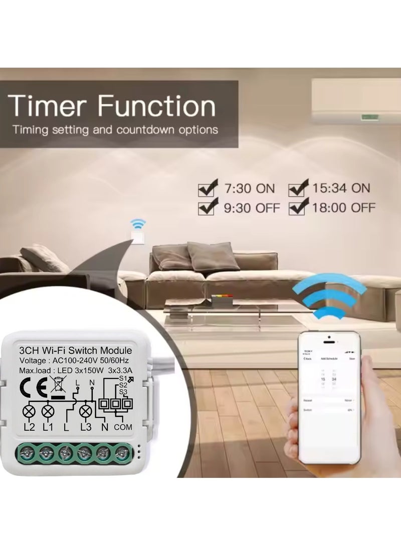 Lumive WiFi Smart Light Switch, 3-Gang, Works with Alexa & Google Home, APP Control, 100-240V Supports 2 Way Control, Behind Standard Switch (Neutral Wire Required) - Trio 3.3 * 3A - Image 4