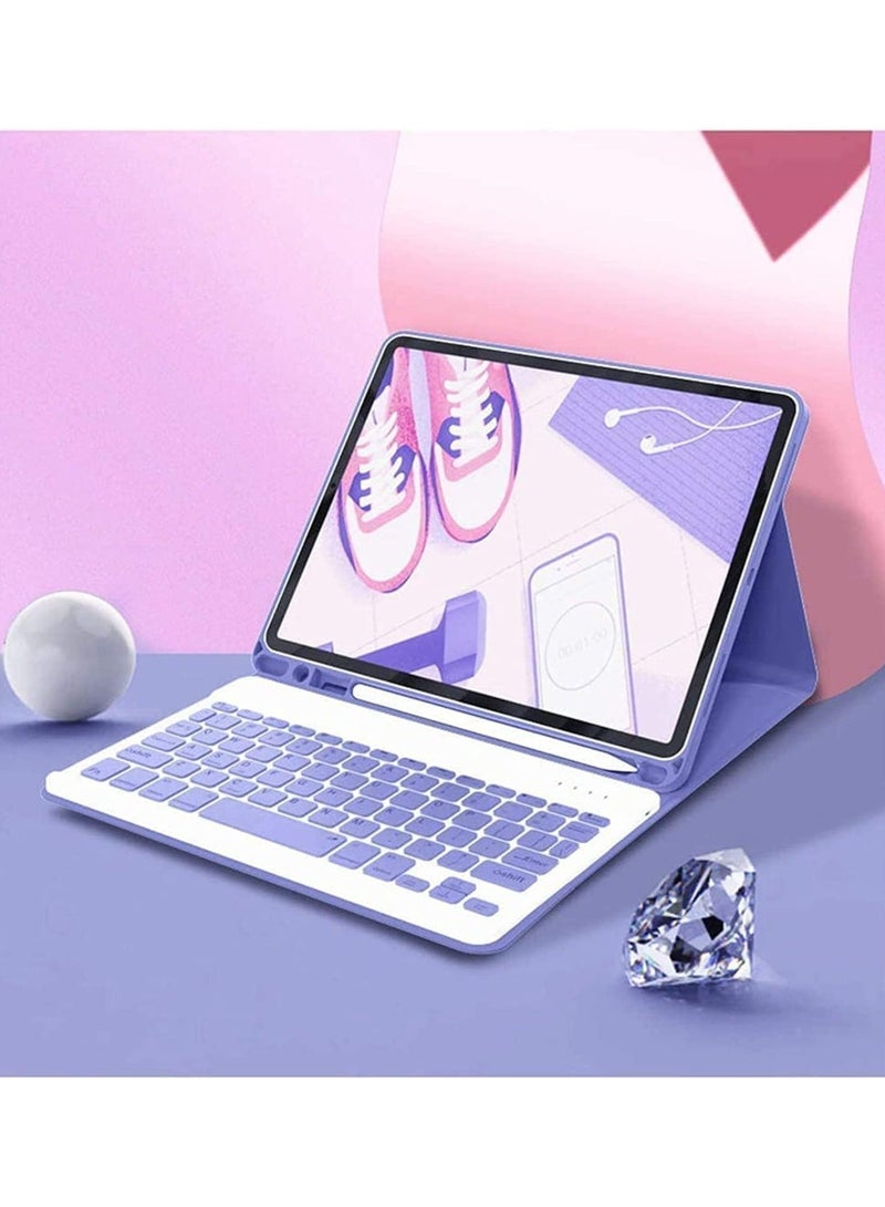حافظة لوحة مفاتيح باللغتين العربية والإنجليزية لجهاز ايباد اير 5 جنرال (2022) / 4 (2020) 10.9 بوصة ، حامل قلم لاسلكي قابل للفصل غطاء ذكي من الجلد النحيف - Image 2