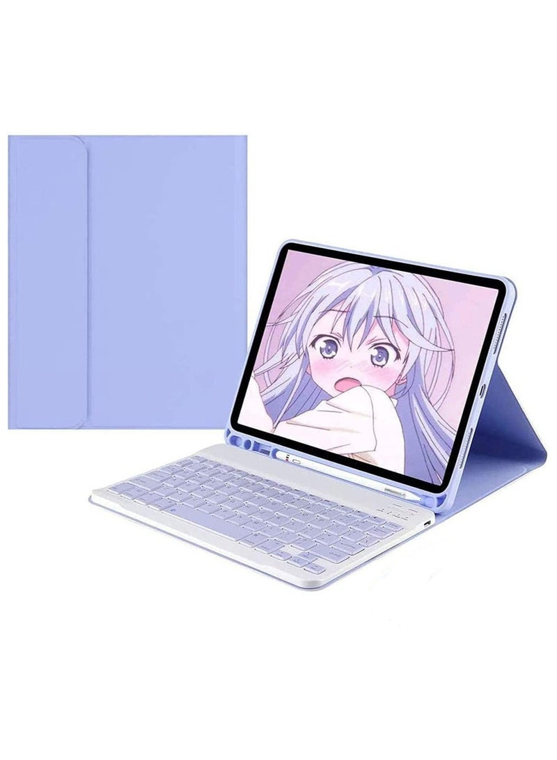 حافظة لوحة مفاتيح باللغتين العربية والإنجليزية لجهاز ايباد اير 5 جنرال (2022) / 4 (2020) 10.9 بوصة ، حامل قلم لاسلكي قابل للفصل غطاء ذكي من الجلد النحيف - Image 1