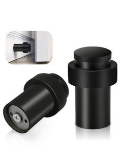 KASTWAVE Door Stoppers, Floor Mounted Door Stop Black Heavy Duty Doorstop Stainless Steel Modern Door Stops Bumper Wall Protector Decorative Solid Rubber Tall Floor Door Stopper for Skirtings (2 Pack)  - Image 1