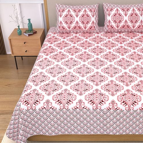 EasyGoods® 100% Pure Cotton Jaipuri Bedsheet with Pillow Covers | Soft & Breathable Fabric | Traditional Floral Print | Cotton Bedsheet (Pink 5, King) - Image 1