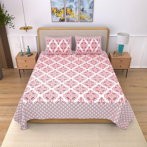 EasyGoods® 100% Pure Cotton Jaipuri Bedsheet with Pillow Covers | Soft & Breathable Fabric | Traditional Floral Print | Cotton Bedsheet (Pink 5, King) - Image 2