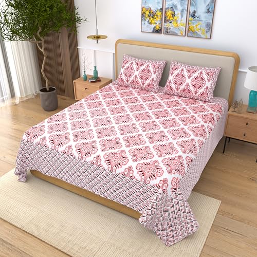 EasyGoods® 100% Pure Cotton Jaipuri Bedsheet with Pillow Covers | Soft & Breathable Fabric | Traditional Floral Print | Cotton Bedsheet (Pink 5, King) - Image 3