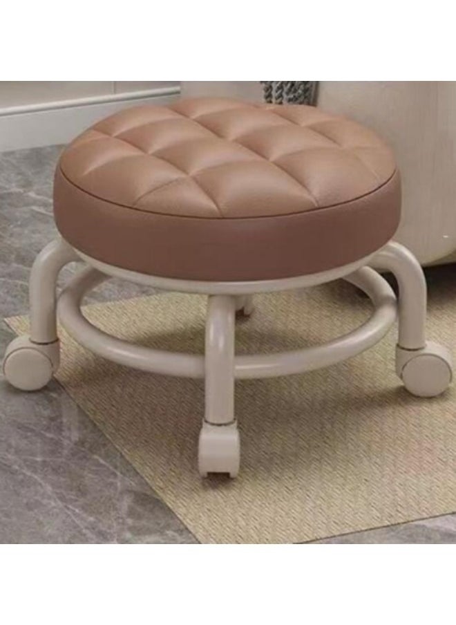 GGEROU Round Rolling Low Stool PU Leather Low Stool 360° More Comfortable Swivel with Thickened Sponge Cushion  - Image 1