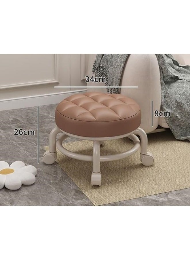 GGEROU Round Rolling Low Stool PU Leather Low Stool 360° More Comfortable Swivel with Thickened Sponge Cushion  - Image 2