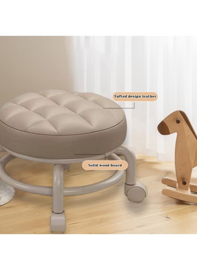 GGEROU Round Rolling Low Stool PU Leather Low Stool 360° More Comfortable Swivel with Thickened Sponge Cushion  - Image 5