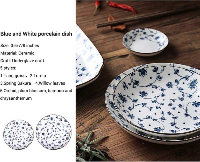 klarako 4 Pack Blue and White Porcelain Dish Serving Plates Floral Dinner Shallow Plates Appetizer Salad Dessert Snack Plate (7 inch,Different patterns) - Image 4