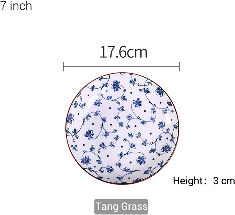 klarako 4 Pack Blue and White Porcelain Dish Serving Plates Floral Dinner Shallow Plates Appetizer Salad Dessert Snack Plate (7 inch,Different patterns) - Image 2