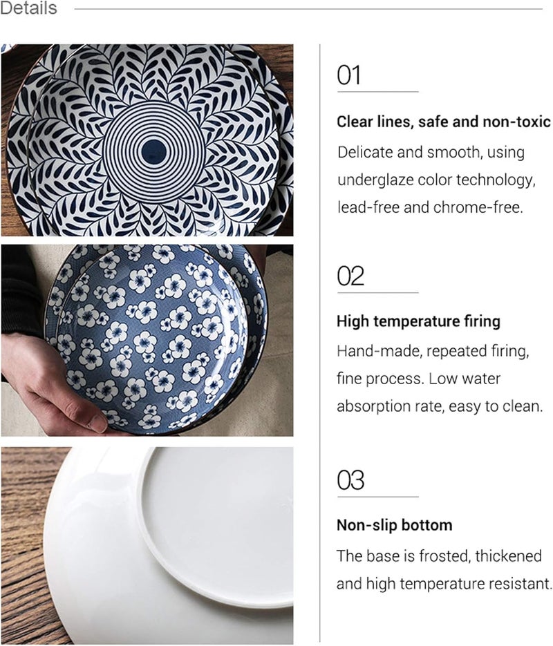 klarako 4 Pack Blue and White Porcelain Dish Serving Plates Floral Dinner Shallow Plates Appetizer Salad Dessert Snack Plate (7 inch,Different patterns) - Image 5