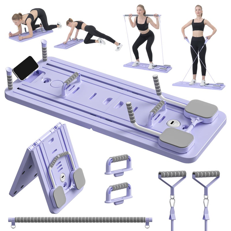 JANUA Pilates Board - Pilates Reformer Set, Multi-Purpose Foldable Pilates Reformer Board for Home, 5 in 1 Pilates Sliding Board (Purple Set) - Image 1