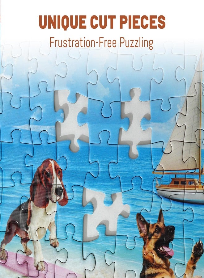 BenBen 1000 Piece Puzzle for Adults, 4 Pack Jigsaw Puzzles with Letters or Patterns on Back, Dogs' Dinner Party, Dogs on Vacation, Sunset Seaside, Fusine Lake Themes - Image 3