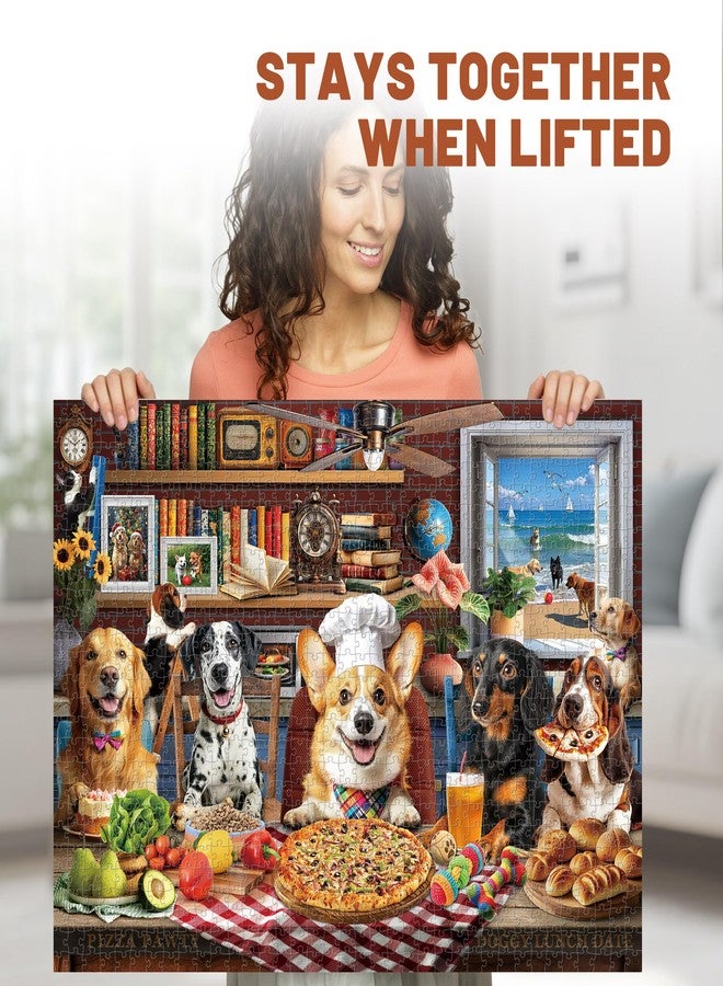 BenBen 1000 Piece Puzzle for Adults, 4 Pack Jigsaw Puzzles with Letters or Patterns on Back, Dogs' Dinner Party, Dogs on Vacation, Sunset Seaside, Fusine Lake Themes - Image 2