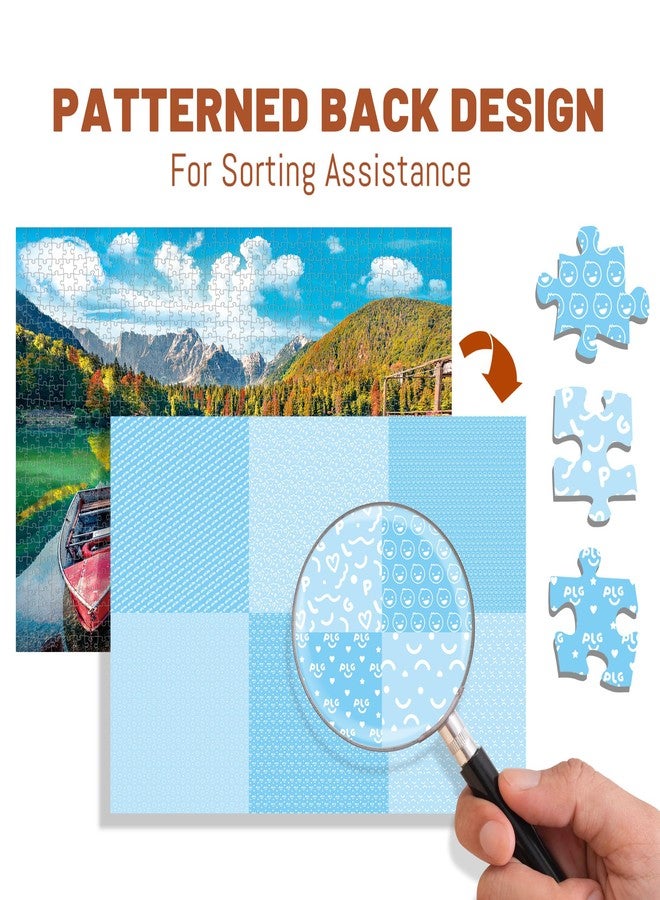 BenBen 1000 Piece Puzzle for Adults, 4 Pack Jigsaw Puzzles with Letters or Patterns on Back, Dogs' Dinner Party, Dogs on Vacation, Sunset Seaside, Fusine Lake Themes - Image 4