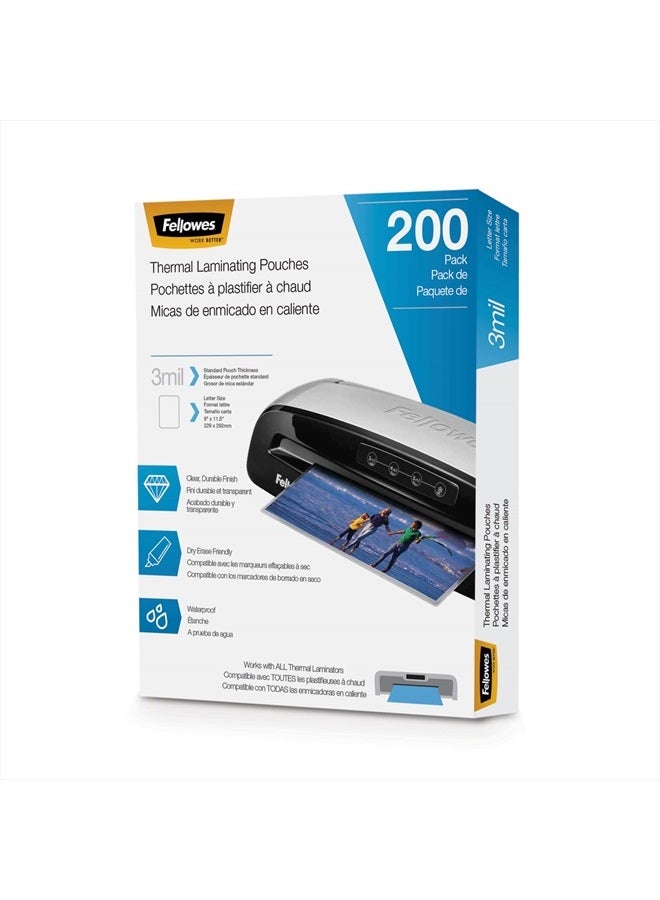 Fellowes أكياس الترقق الحراري، 3 مل، حجم ورقة الرسالة، 9 × 11.5، 200 عبوة، شفاف (5743401) - Image 1