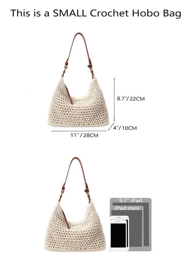 Ulisty Women Small Cotton Crochet String Bag Handwoven Summer Beach Tote Bag Knitted Vacation Hobo Purse Bohemian Shoulder Handbag beige - Image 4