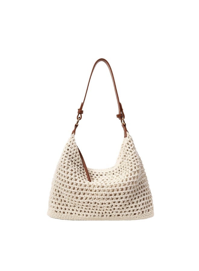 Ulisty Women Small Cotton Crochet String Bag Handwoven Summer Beach Tote Bag Knitted Vacation Hobo Purse Bohemian Shoulder Handbag beige - Image 1