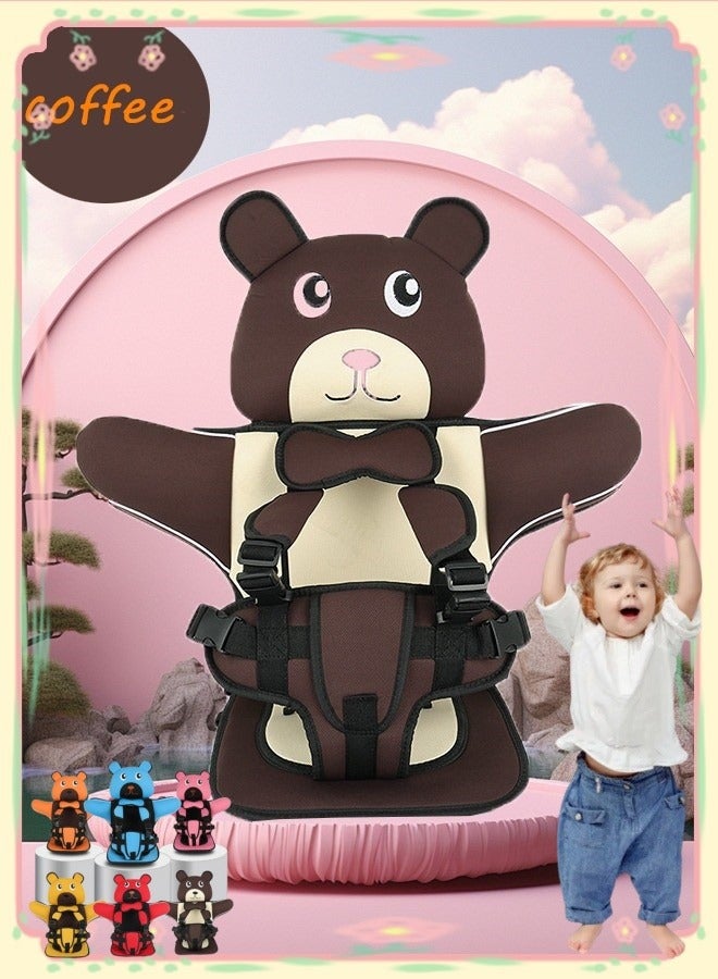 Child Safety Seat Portable Seat Belt  Simple Car Seat Booster Seat Auto Foldable Car Seat Protection Travel Accessories for Car Protection(Coffee)  - Image 1