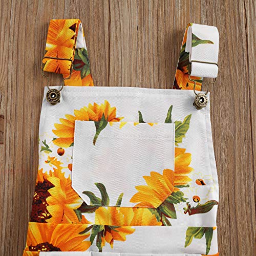 Ayalinggo Toddler Baby Girl Sunflower Print Overalls Shorts with Pocket Suspender Trousers Cute Summer Clothing Outfit (Sunflower Print, 3-4 Years) - Image 3