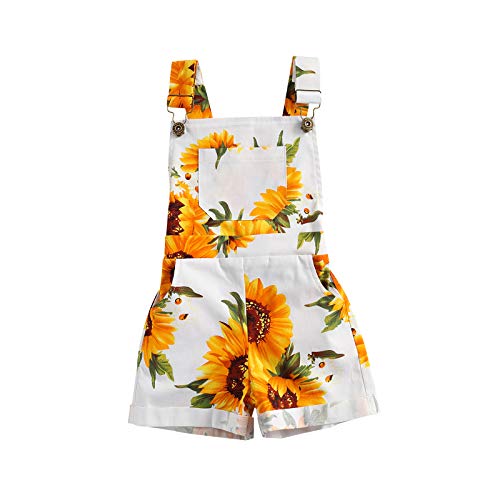 Ayalinggo Toddler Baby Girl Sunflower Print Overalls Shorts with Pocket Suspender Trousers Cute Summer Clothing Outfit (Sunflower Print, 3-4 Years) - Image 1