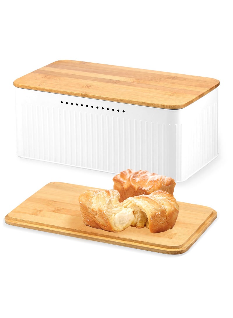 SYOSI Modern Metal Bread Box with Bamboo Lid, Bread Storage Container, 13×7×5.3 Inch Bread Storage Container for Kitchen Counter, Bread Keeper for Homemade Bread, Bagel, Muffins, Rolls - Image 1
