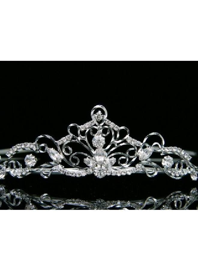 SAMKY Wire Scroll Bridal Princess Crystal Wedding Tiara Silver Plated T252 - Image 5