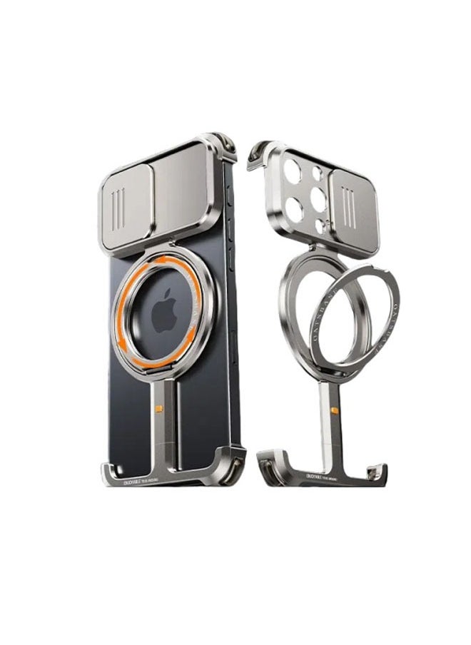 General Slide cover to protect the lens iPhone 16ProMax 16Pro mobile phone case metal hollow borderless 360-degree rotating magnetic bracket anti-fall mobile phone protective cover  - Image 1