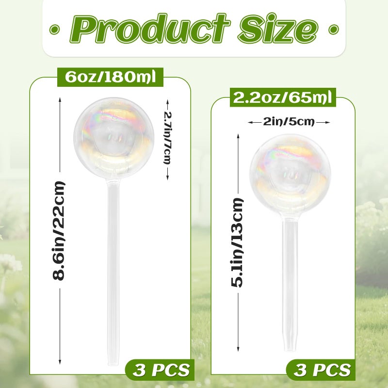 Jgalnim 6PCS Plant Watering Globes,Iridescent Rainbow Clear Watering Bulbs,Glass Self Watering Planter Insert,Watering Bulbs for Flowerpot,Indoor,Outdoor,Hanging Plants Home Garden(3 Large+3 Small) - Image 2