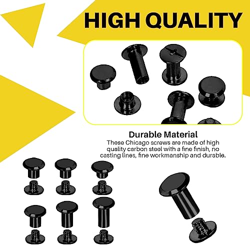 Mardatt 222Pcs Chicago Screws Assorted Kit with Setting Tools, M5 X 4/5/6/8/10/12MM Screw Rivets Metal Slotted Screw Studs Leather Rivets for DIY Leather Craft Decoration(Black) - Image 3