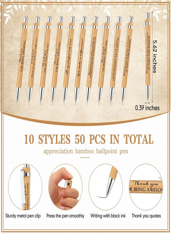 ReliThick 50 Sets Employee Appreciation Gift Inspirational Bamboo Ballpoint Pen Bulk with Thank You Greeting Card Nurses Week Gifts Graduation Party Favor for Nurse Teacher Coworker Volunteer Team - Image 2