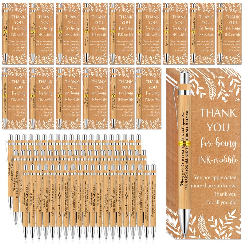 ReliThick 50 Sets Employee Appreciation Gift Inspirational Bamboo Ballpoint Pen Bulk with Thank You Greeting Card Nurses Week Gifts Graduation Party Favor for Nurse Teacher Coworker Volunteer Team - Image 1